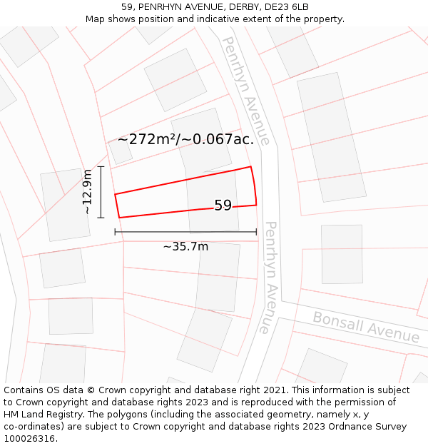 59, PENRHYN AVENUE, DERBY, DE23 6LB: Plot and title map