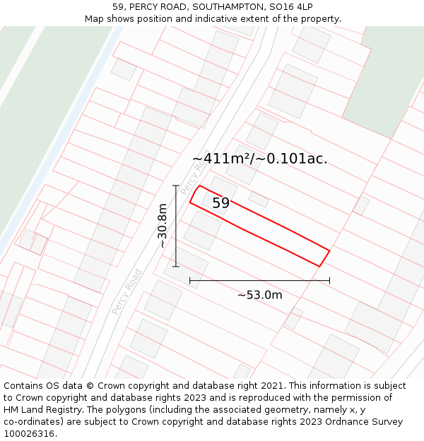 59, PERCY ROAD, SOUTHAMPTON, SO16 4LP: Plot and title map