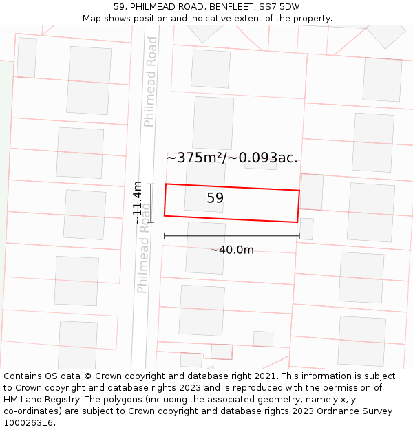 59, PHILMEAD ROAD, BENFLEET, SS7 5DW: Plot and title map