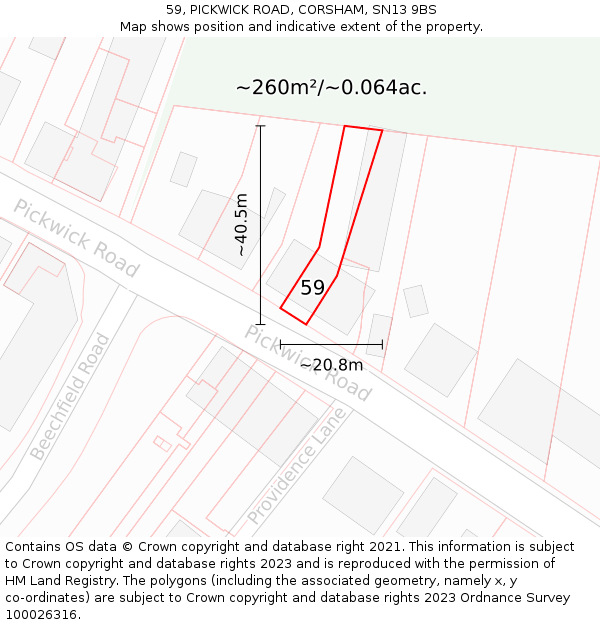 59, PICKWICK ROAD, CORSHAM, SN13 9BS: Plot and title map