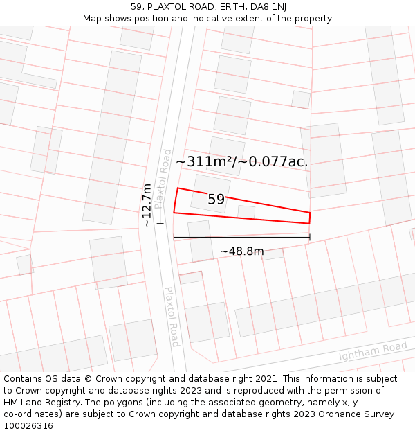 59, PLAXTOL ROAD, ERITH, DA8 1NJ: Plot and title map