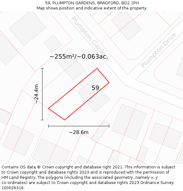 59, PLUMPTON GARDENS, BRADFORD, BD2 1PH: Plot and title map
