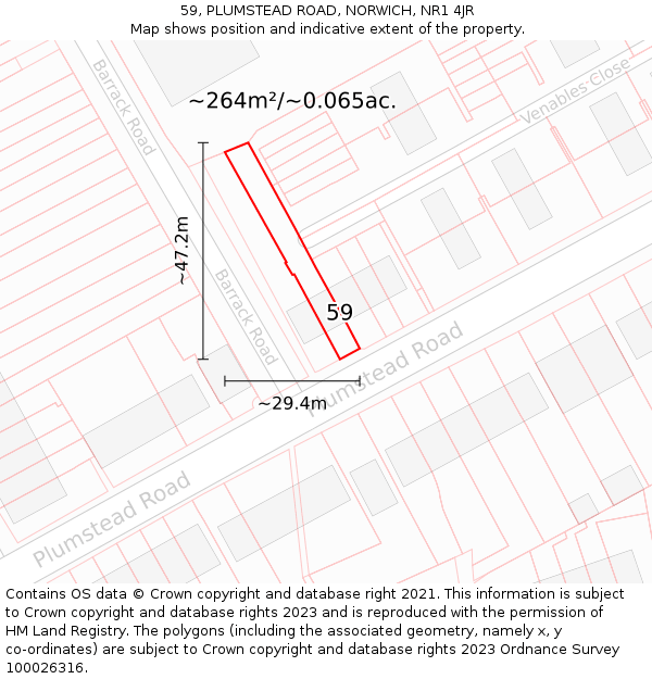 59, PLUMSTEAD ROAD, NORWICH, NR1 4JR: Plot and title map