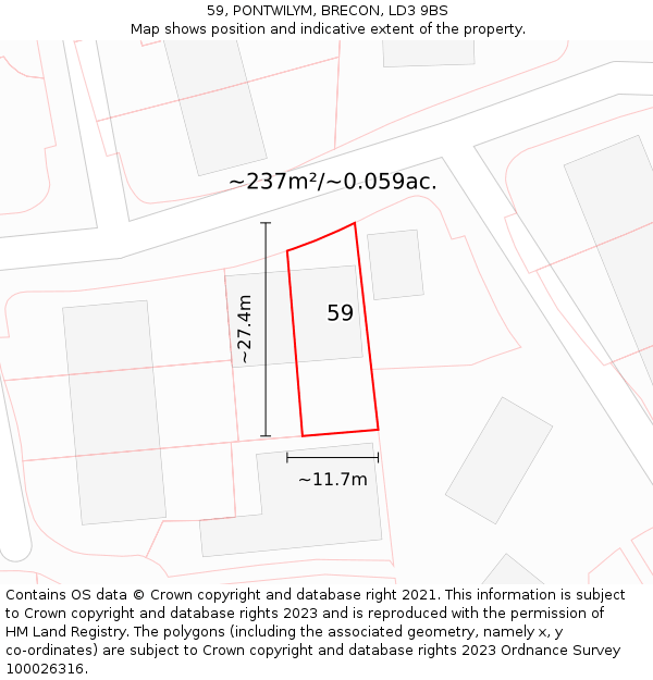 59, PONTWILYM, BRECON, LD3 9BS: Plot and title map