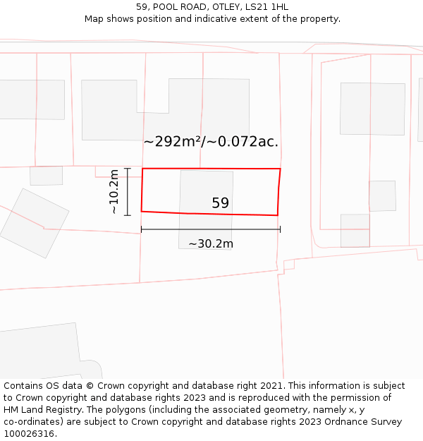 59, POOL ROAD, OTLEY, LS21 1HL: Plot and title map