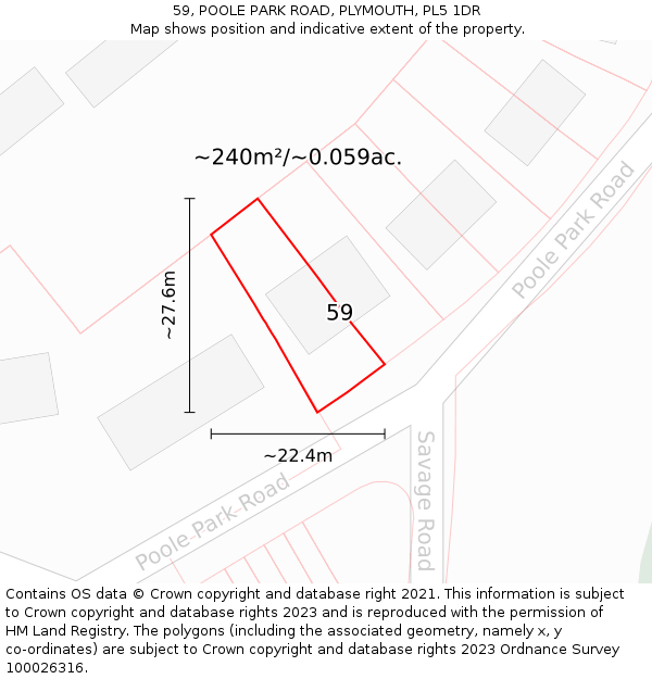 59, POOLE PARK ROAD, PLYMOUTH, PL5 1DR: Plot and title map