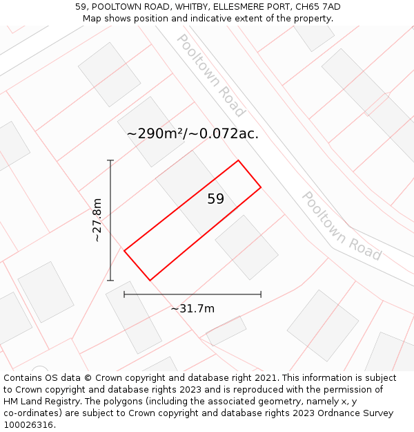 59, POOLTOWN ROAD, WHITBY, ELLESMERE PORT, CH65 7AD: Plot and title map