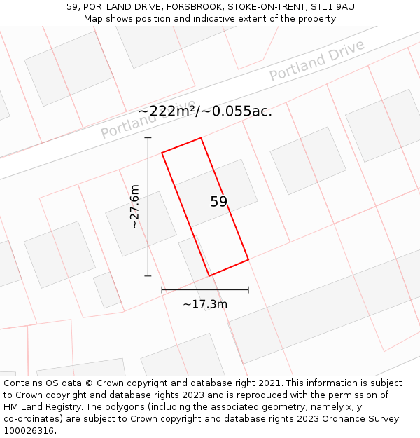 59, PORTLAND DRIVE, FORSBROOK, STOKE-ON-TRENT, ST11 9AU: Plot and title map