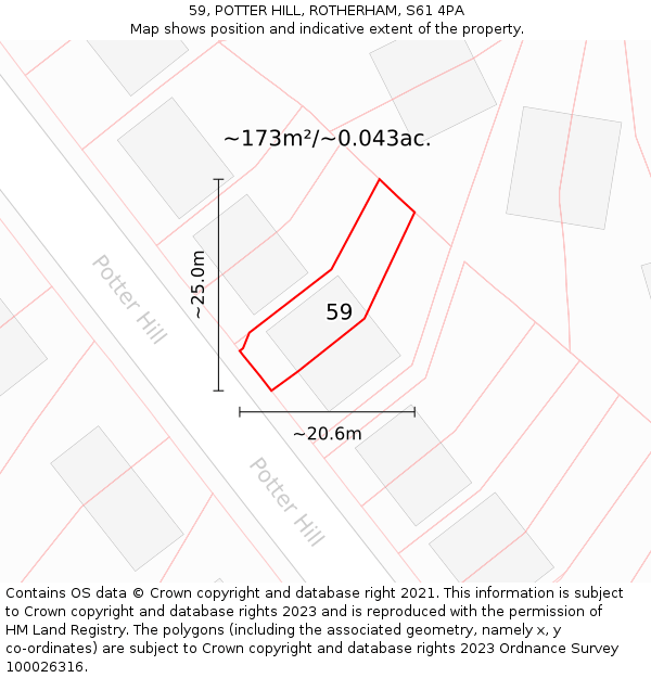 59, POTTER HILL, ROTHERHAM, S61 4PA: Plot and title map