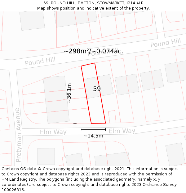 59, POUND HILL, BACTON, STOWMARKET, IP14 4LP: Plot and title map