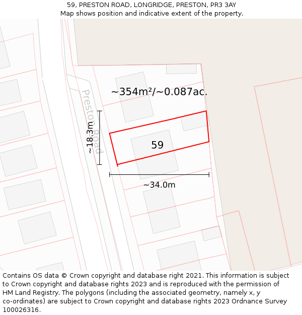 59, PRESTON ROAD, LONGRIDGE, PRESTON, PR3 3AY: Plot and title map