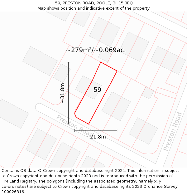 59, PRESTON ROAD, POOLE, BH15 3EQ: Plot and title map
