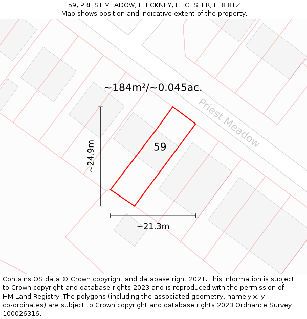 59, PRIEST MEADOW, FLECKNEY, LEICESTER, LE8 8TZ: Plot and title map