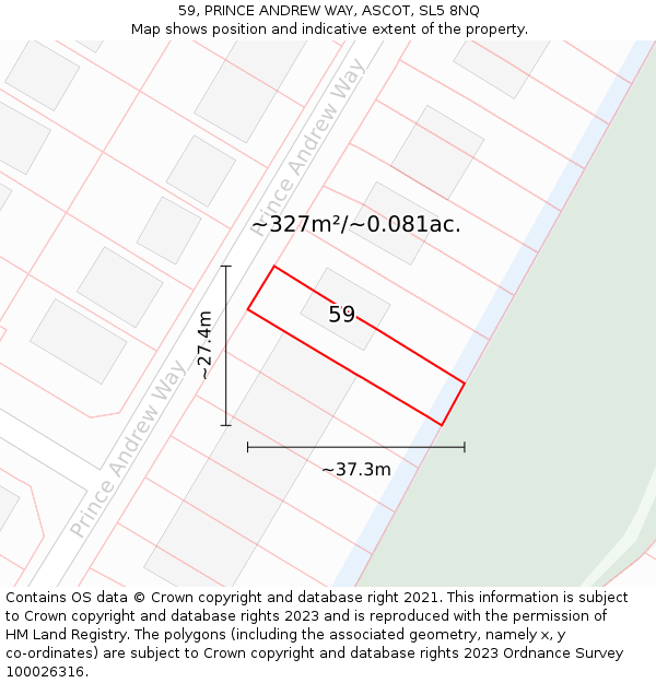 59, PRINCE ANDREW WAY, ASCOT, SL5 8NQ: Plot and title map