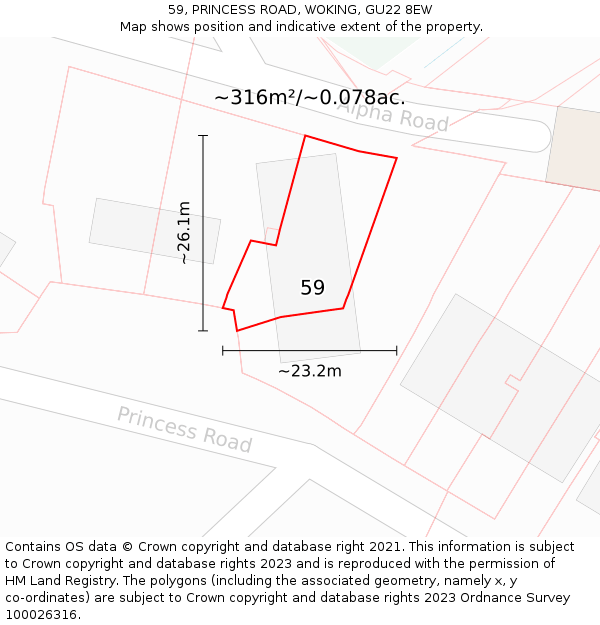 59, PRINCESS ROAD, WOKING, GU22 8EW: Plot and title map