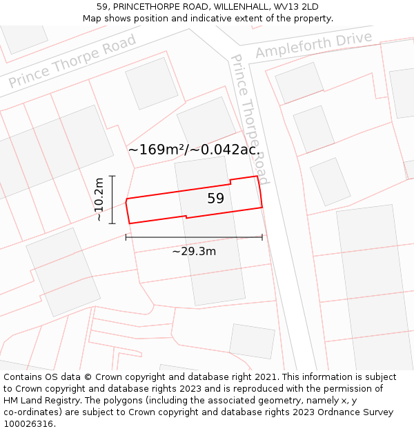59, PRINCETHORPE ROAD, WILLENHALL, WV13 2LD: Plot and title map