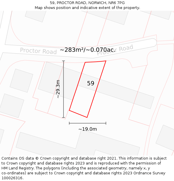 59, PROCTOR ROAD, NORWICH, NR6 7PG: Plot and title map