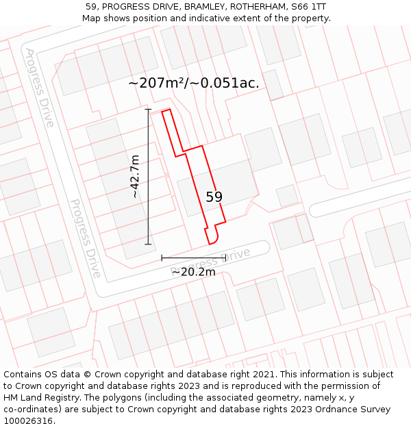 59, PROGRESS DRIVE, BRAMLEY, ROTHERHAM, S66 1TT: Plot and title map