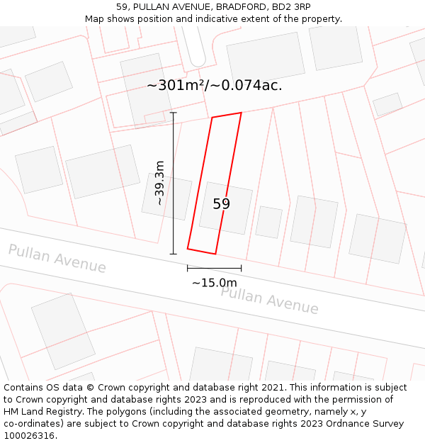 59, PULLAN AVENUE, BRADFORD, BD2 3RP: Plot and title map