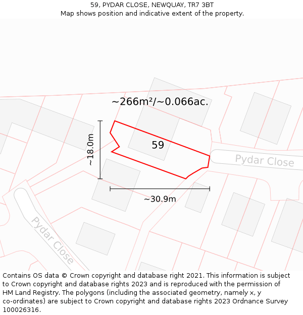 59, PYDAR CLOSE, NEWQUAY, TR7 3BT: Plot and title map