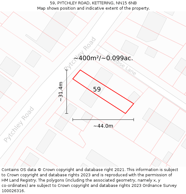 59, PYTCHLEY ROAD, KETTERING, NN15 6NB: Plot and title map