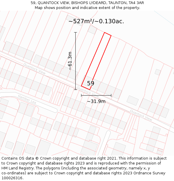 59, QUANTOCK VIEW, BISHOPS LYDEARD, TAUNTON, TA4 3AR: Plot and title map