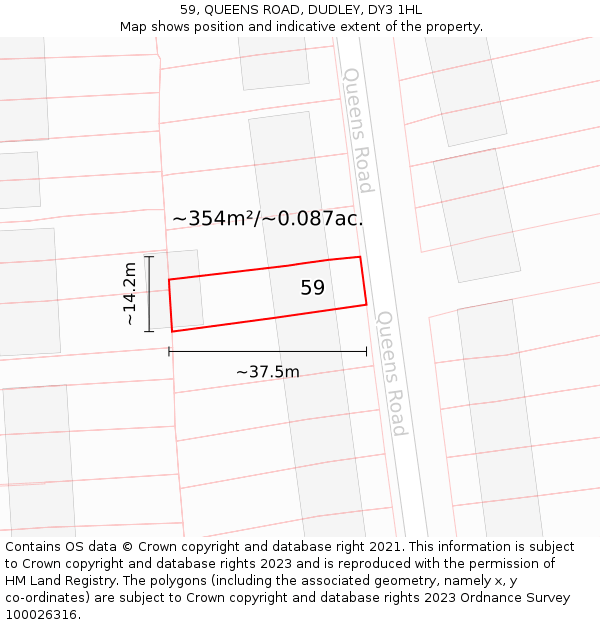 59, QUEENS ROAD, DUDLEY, DY3 1HL: Plot and title map