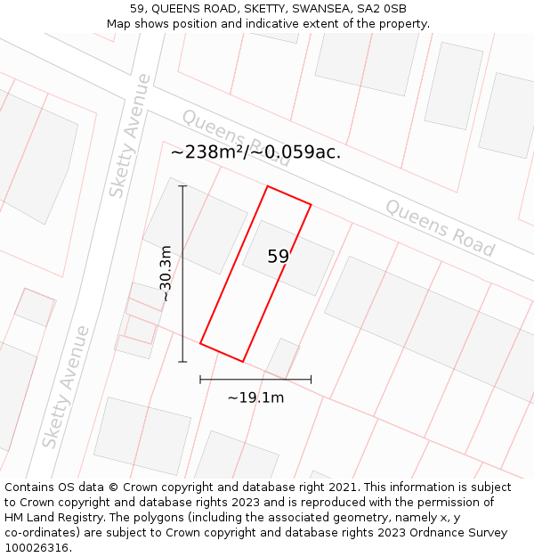 59, QUEENS ROAD, SKETTY, SWANSEA, SA2 0SB: Plot and title map