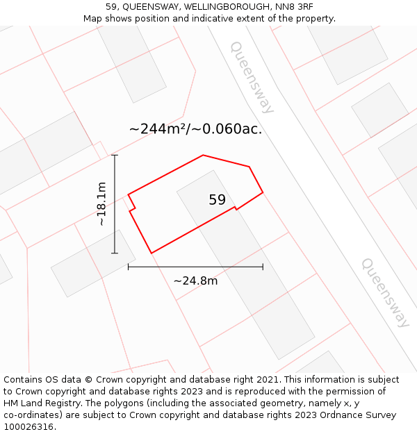 59, QUEENSWAY, WELLINGBOROUGH, NN8 3RF: Plot and title map