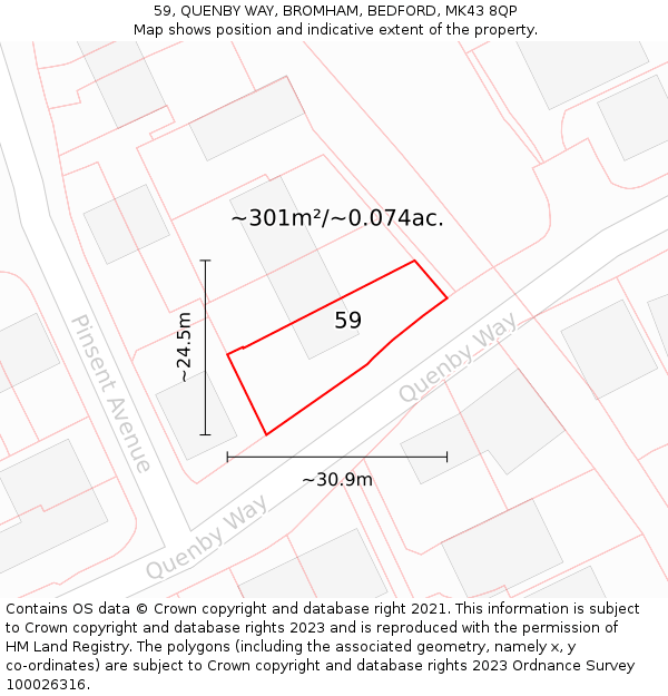 59, QUENBY WAY, BROMHAM, BEDFORD, MK43 8QP: Plot and title map