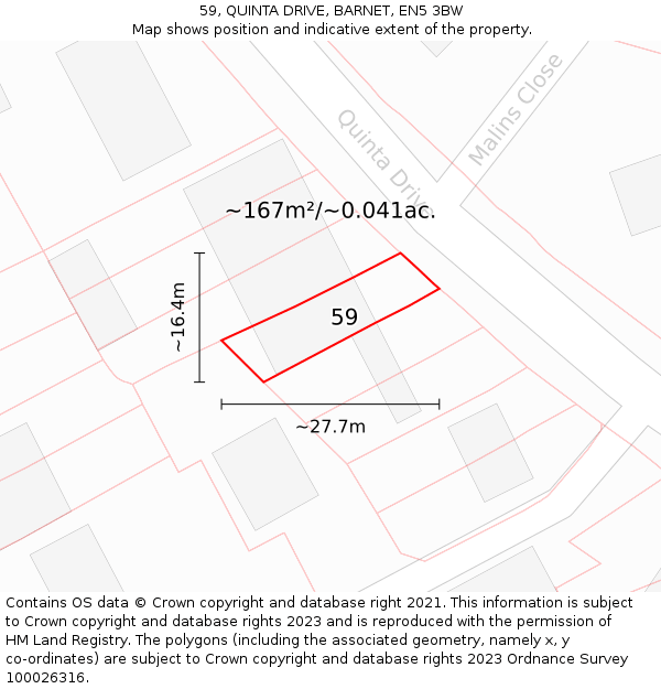59, QUINTA DRIVE, BARNET, EN5 3BW: Plot and title map