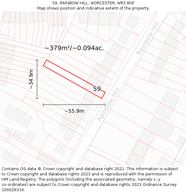 59, RAINBOW HILL, WORCESTER, WR3 8NF: Plot and title map
