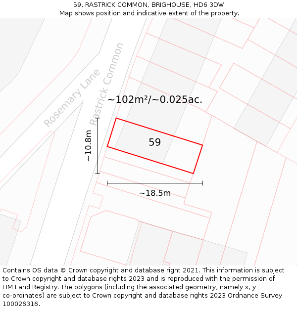 59, RASTRICK COMMON, BRIGHOUSE, HD6 3DW: Plot and title map