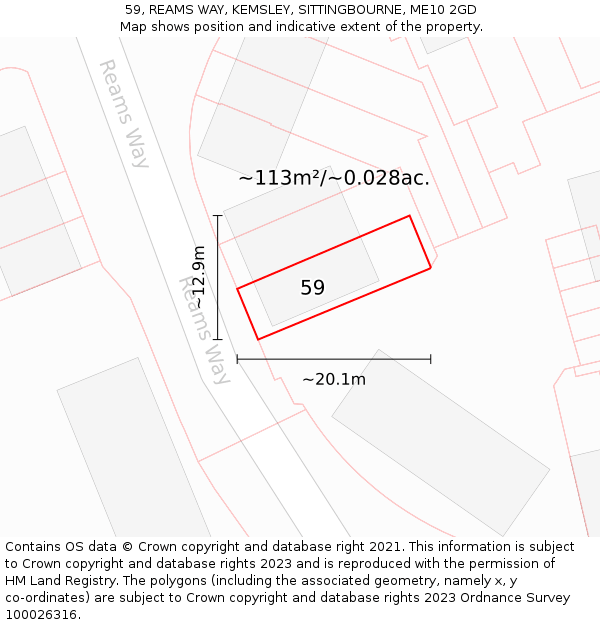 59, REAMS WAY, KEMSLEY, SITTINGBOURNE, ME10 2GD: Plot and title map