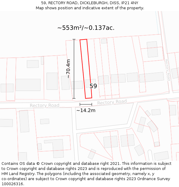 59, RECTORY ROAD, DICKLEBURGH, DISS, IP21 4NY: Plot and title map
