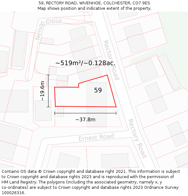 59, RECTORY ROAD, WIVENHOE, COLCHESTER, CO7 9ES: Plot and title map