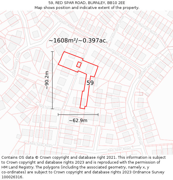 59, RED SPAR ROAD, BURNLEY, BB10 2EE: Plot and title map