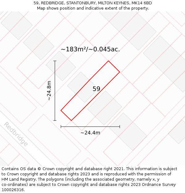 59, REDBRIDGE, STANTONBURY, MILTON KEYNES, MK14 6BD: Plot and title map
