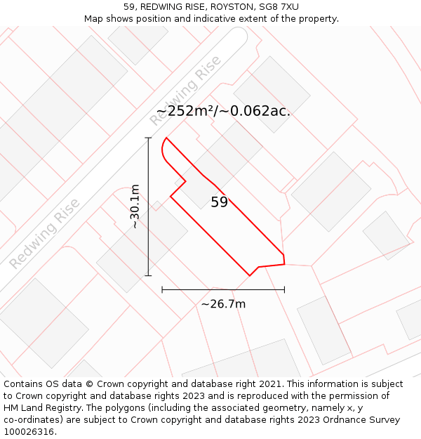 59, REDWING RISE, ROYSTON, SG8 7XU: Plot and title map