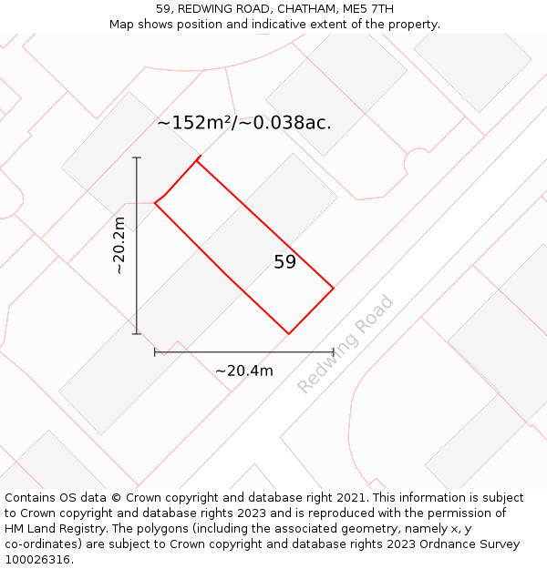 59, REDWING ROAD, CHATHAM, ME5 7TH: Plot and title map