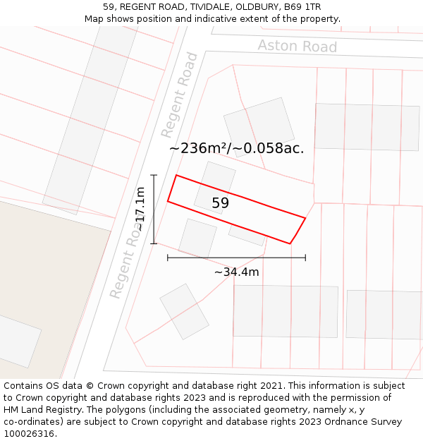 59, REGENT ROAD, TIVIDALE, OLDBURY, B69 1TR: Plot and title map