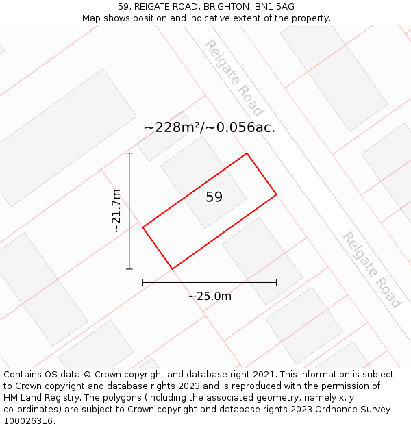 59, REIGATE ROAD, BRIGHTON, BN1 5AG: Plot and title map
