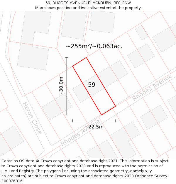 59, RHODES AVENUE, BLACKBURN, BB1 8NW: Plot and title map