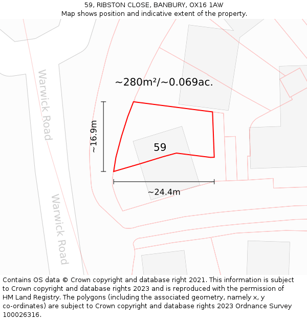 59, RIBSTON CLOSE, BANBURY, OX16 1AW: Plot and title map