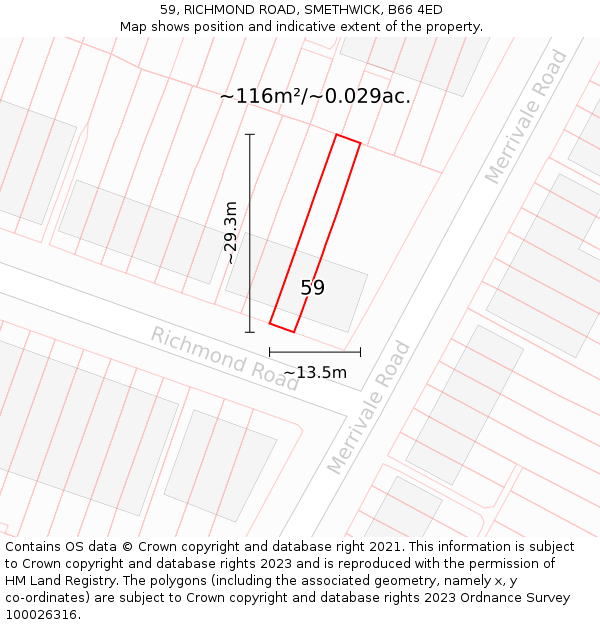 59, RICHMOND ROAD, SMETHWICK, B66 4ED: Plot and title map