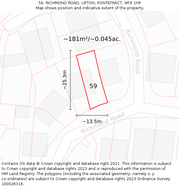 59, RICHMOND ROAD, UPTON, PONTEFRACT, WF9 1HP: Plot and title map