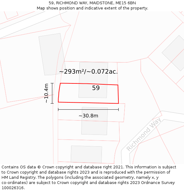 59, RICHMOND WAY, MAIDSTONE, ME15 6BN: Plot and title map