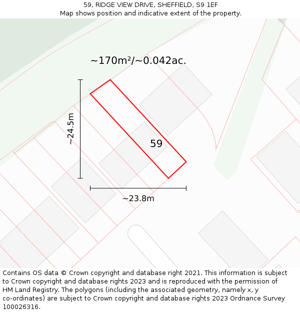 59, RIDGE VIEW DRIVE, SHEFFIELD, S9 1EF: Plot and title map