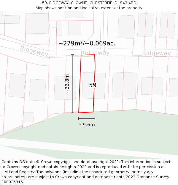 59, RIDGEWAY, CLOWNE, CHESTERFIELD, S43 4BD: Plot and title map