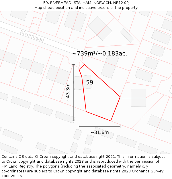 59, RIVERMEAD, STALHAM, NORWICH, NR12 9PJ: Plot and title map